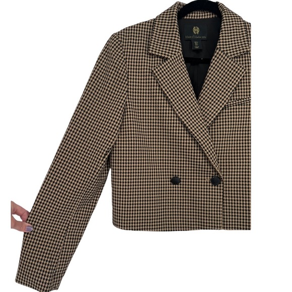 House of Harlow Houndstooth Cropped Double Breasted Blazer Size Small Preppy - Picture 9 of 13